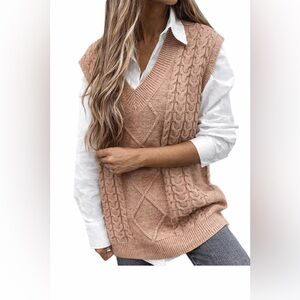 Women's Cable Knit Sweater Vest - Pink